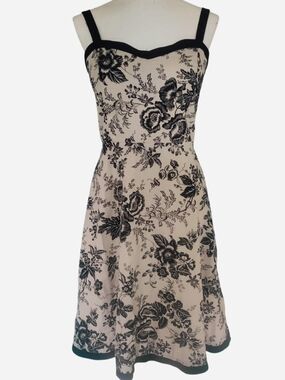 Madison Cream Floral Midi Dress with Black Trim